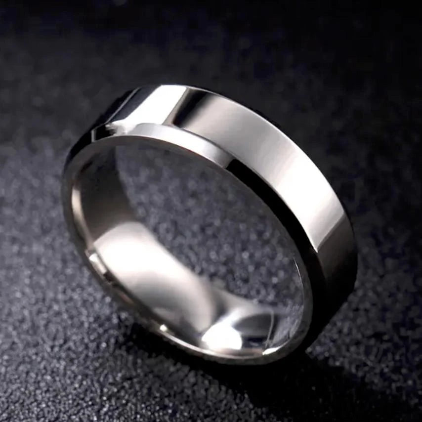 Bague anneau acier argent 6 mm 