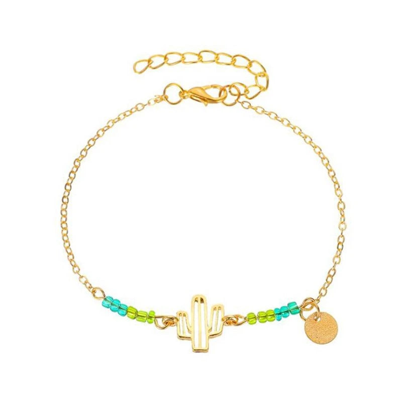 Bracelet doré cactus doré et perles de couleurs 
