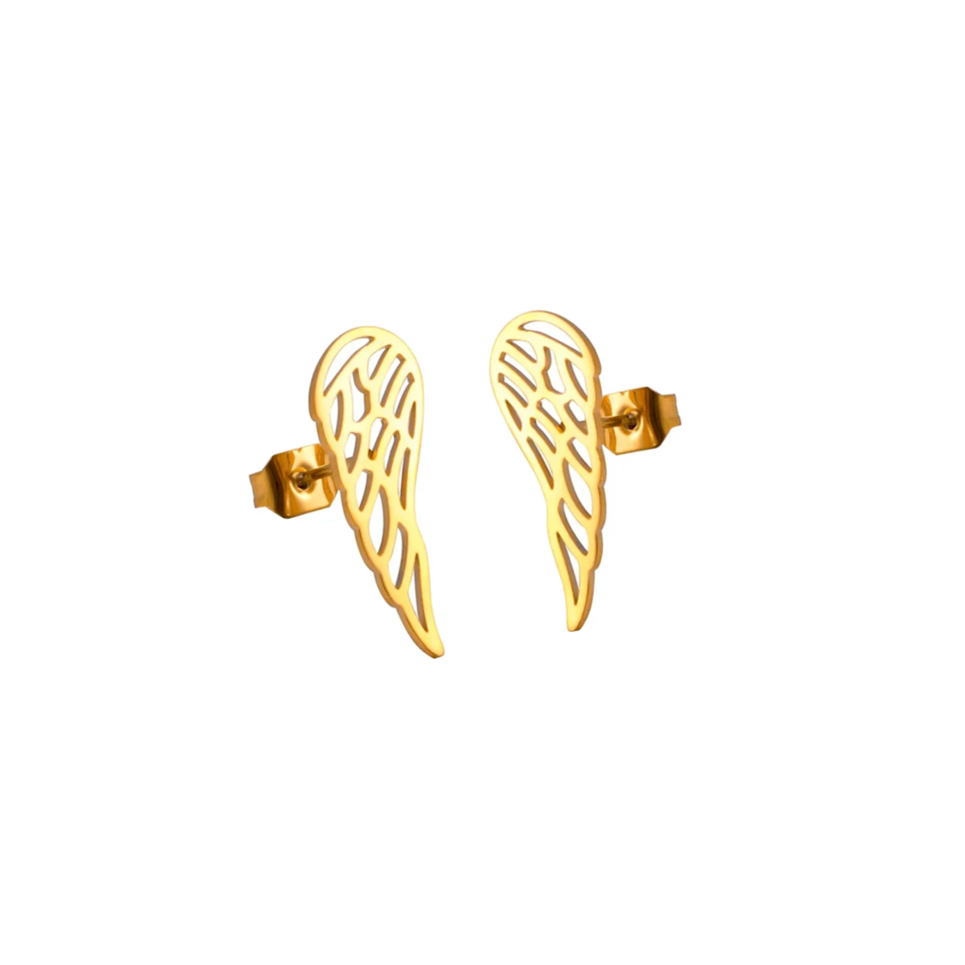 Boucles d'oreilles acier or petites ailes d'ange Détails produit : Couleur or. Acier inoxydable doré. Petits pendentifs ailes d'ange. Taille 12 mm x 5 mm.  Version couleur argent