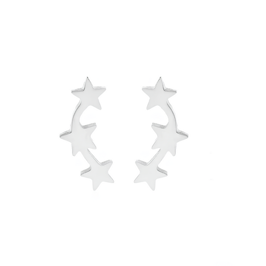 Boucles d'oreilles acier argent 3 petites étoiles.   Détails produit : Couleur argent.&nbsp;Acier. Pendentifs petits&nbsp;étoiles. Taille 5 mm x 12 mm.  Version couleur or