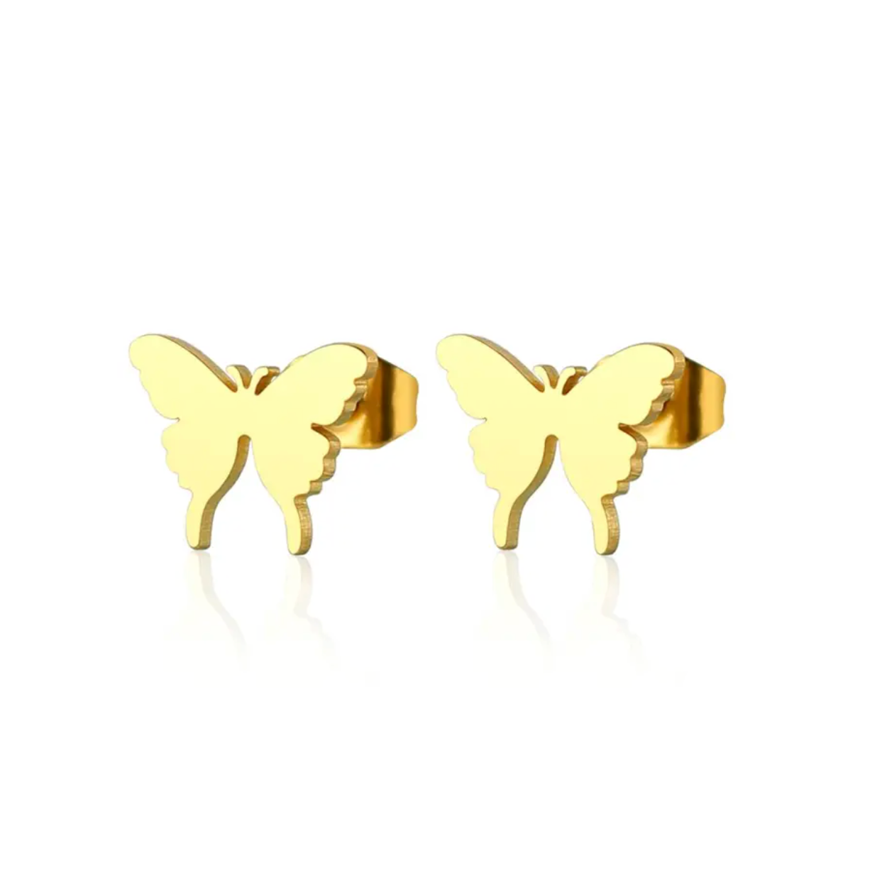 Boucles d'oreilles acier or papillon. Détails produit : Couleur or. Acier inoxydable. Taille 10 mm x 8 mm. Version couleur argent