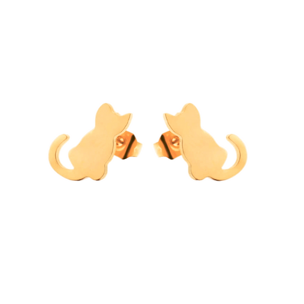 Boucles d'oreilles acier or petits chats. Détails produit : Couleur or. Acier inoxydable doré. Taille 1,3 cm x 0,8 cm.  Version couleur argent