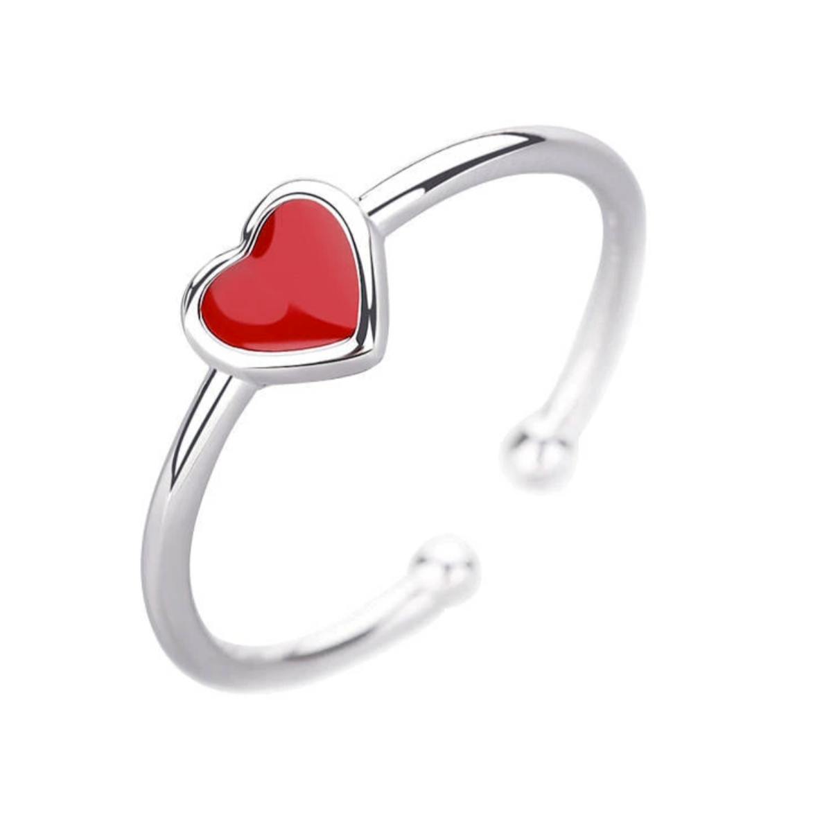 Exprimez votre amour avec notre bague ouverte petit coeur rouge. Cette bague élégante et romantique est conçue pour ressembler à un petit coeur rouge brillant sur votre doigt. La bague est ouverte, ce qui la rend ajustable pour s'adapter à différentes tailles de doigt.
