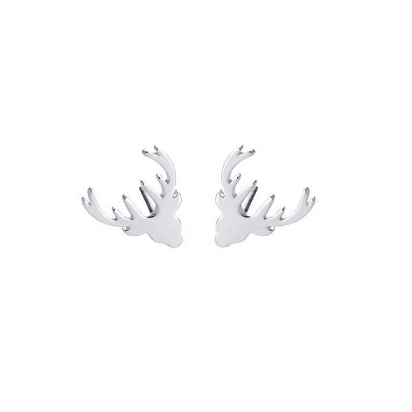 Boucles d'oreilles puces argentées en forme de cerf / caribou. Détails produit : Couleur argent. Métal argenté. Taille 1,4 cm x 1,2 cm.  Version couleur or  Version couleur or rose