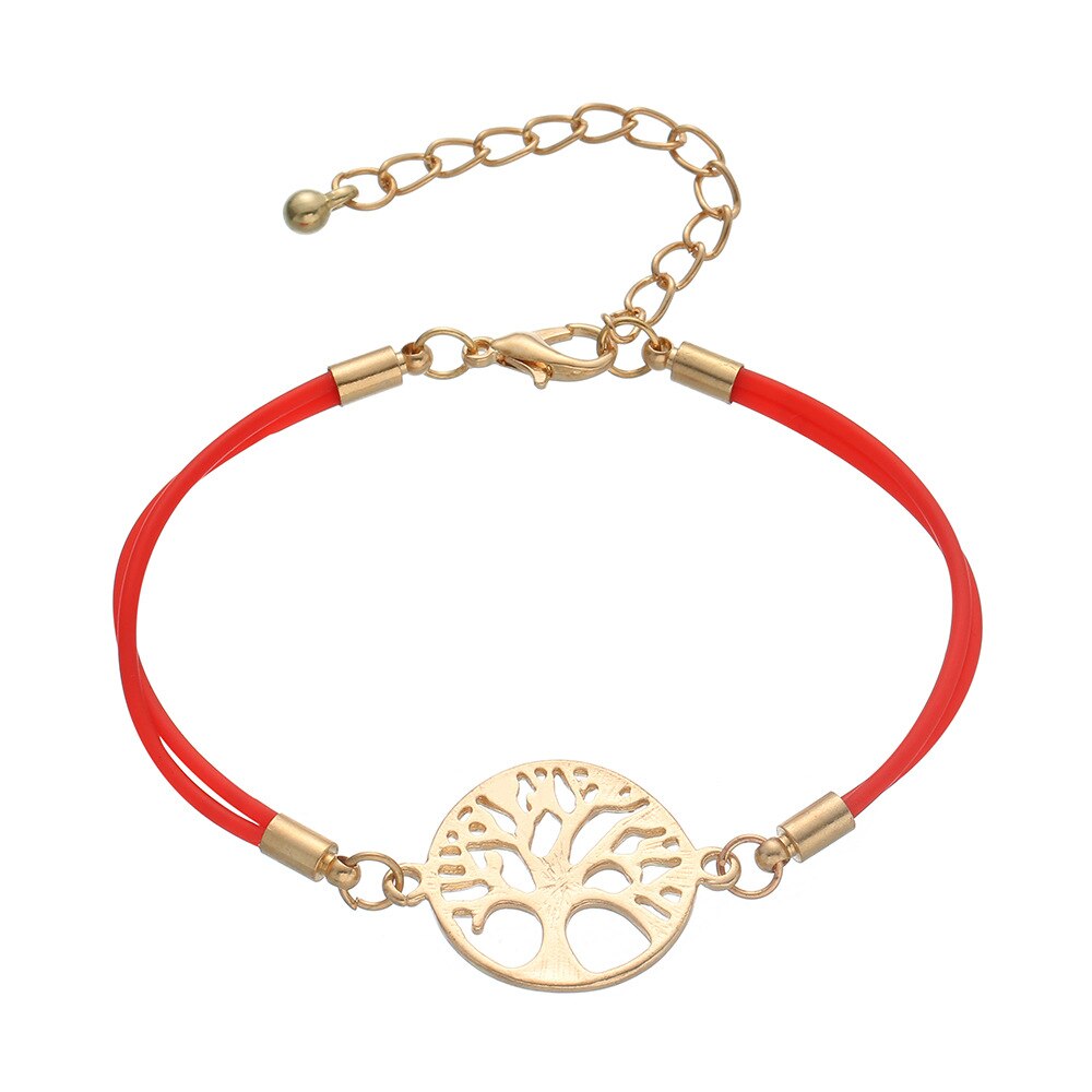 Bracelet cordon rouge pendentif arbre de vie doré. Détails produit : Couleur or. Métal doré. Pendentif arbre de vie doré. Chaine ajustable.