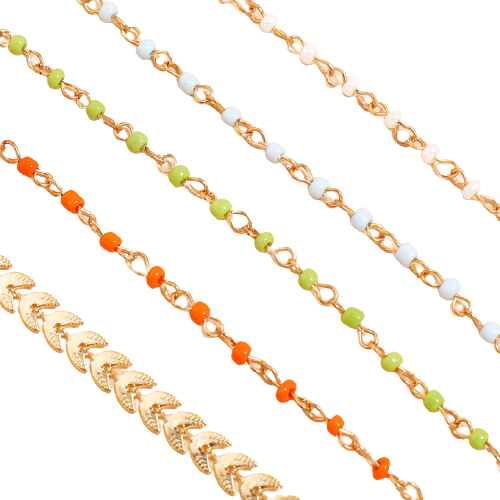 Bracelets or feuillages et perles 4 couleurs