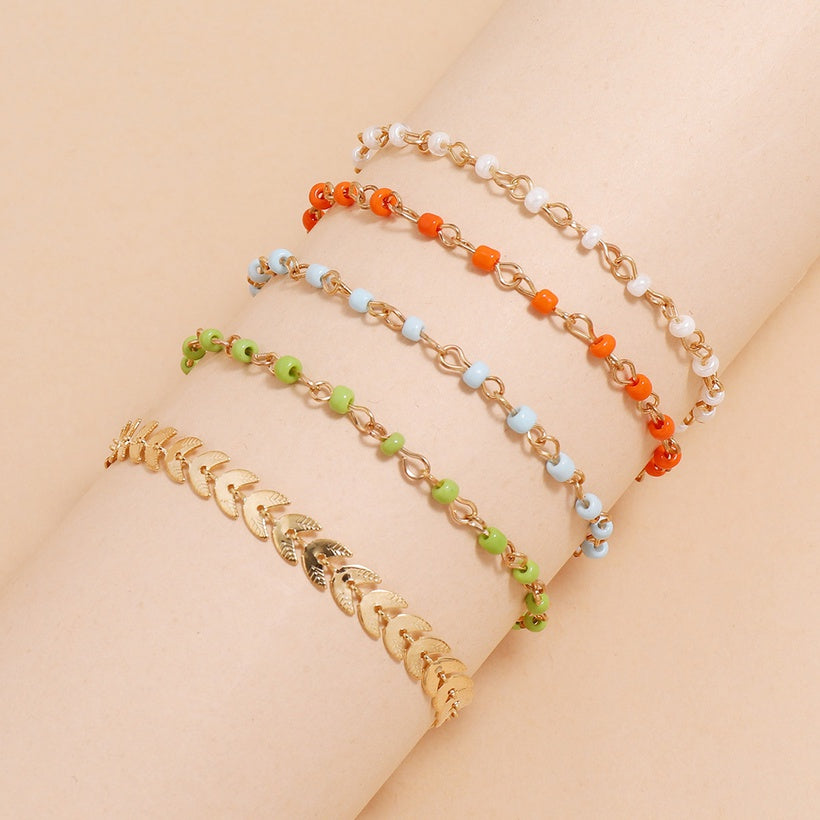 Bracelets or feuillages et perles 4 couleurs
